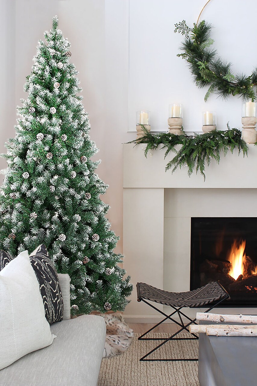 Frosted Oregon Fir with Snow Dusted Pine Cones with Metal Stand